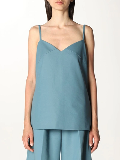 Shop Max Mara Basic Top In Cotton Blend In Turquoise