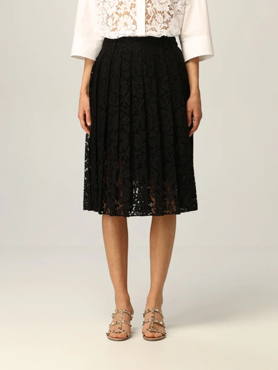 Shop Valentino Short Skirt In Lace In Black