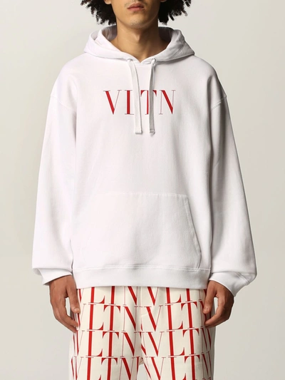 Shop Valentino Cotton Sweatshirt With Vltn Logo In White