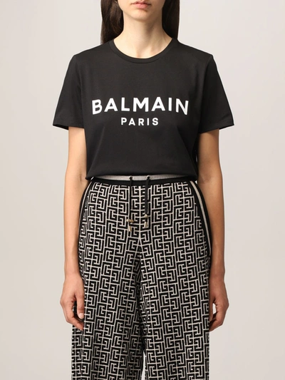 Shop Balmain Cotton Tshirt With Logo In Black
