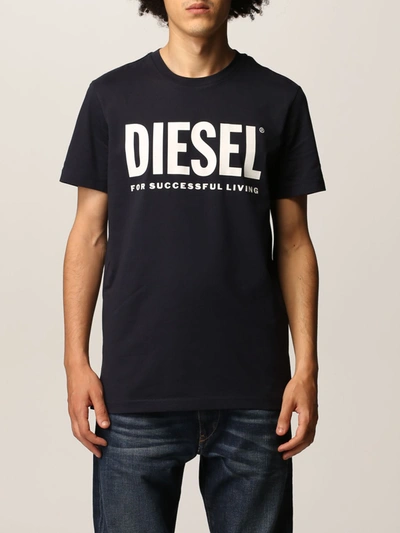 Shop Diesel Cotton Tshirt With Logo In Blue
