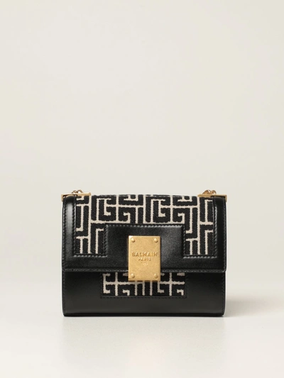 Shop Balmain 1945  Bag In Monogram Fabric And Leather In Ivory