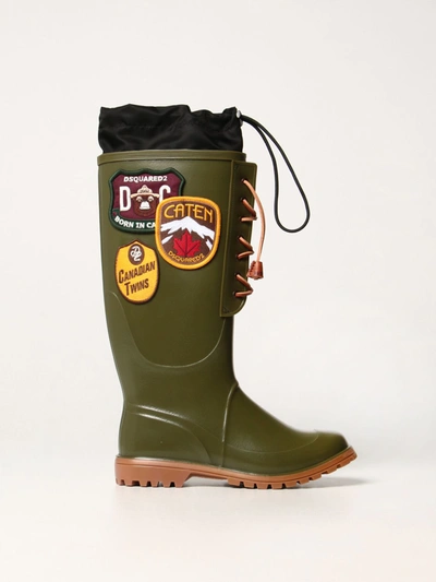 Shop Dsquared2 Dook  Rubber Rain Boots With Patch In Military