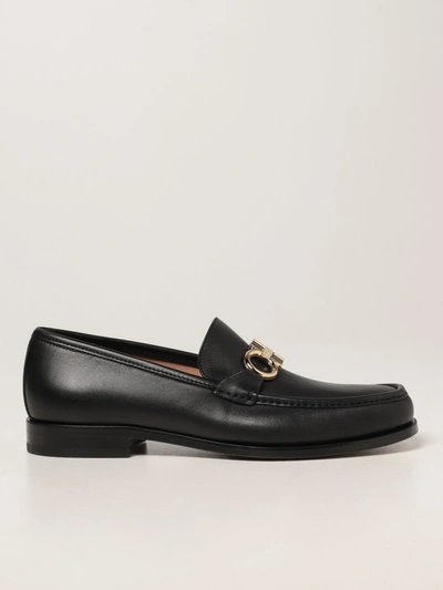 Shop Ferragamo Rolo Salvatore  Leather Loafers With Gancini Clamp In Black