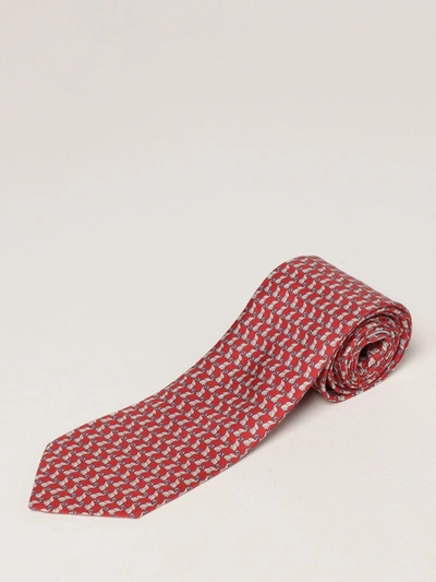 Shop Ferragamo Silk Tie With Micro Elephants In Red