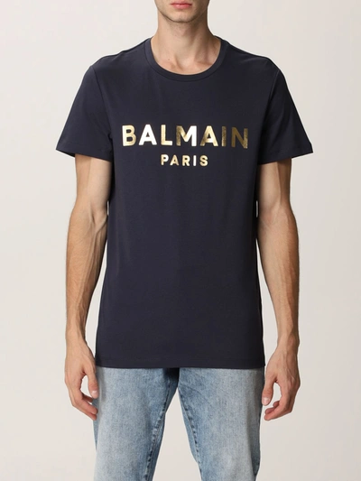 Shop Balmain Cotton Tshirt With Logo In Gold