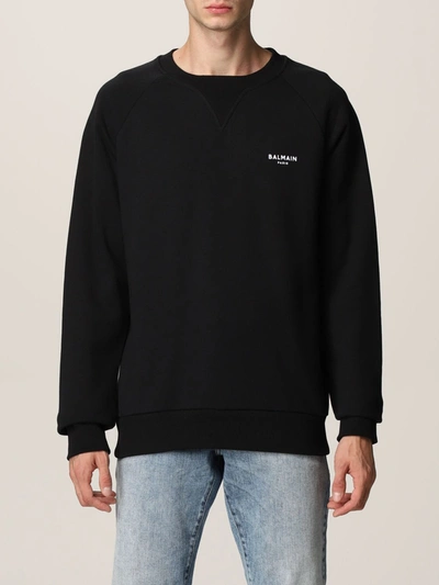 Shop Balmain Cotton Jumper With Logo In Black