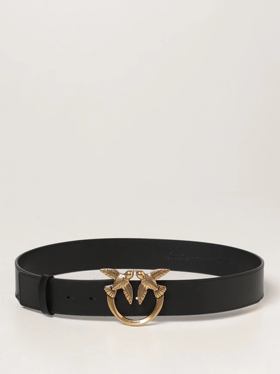 Shop Pinko Love Berry Simply  Belt In Calfskin In Black