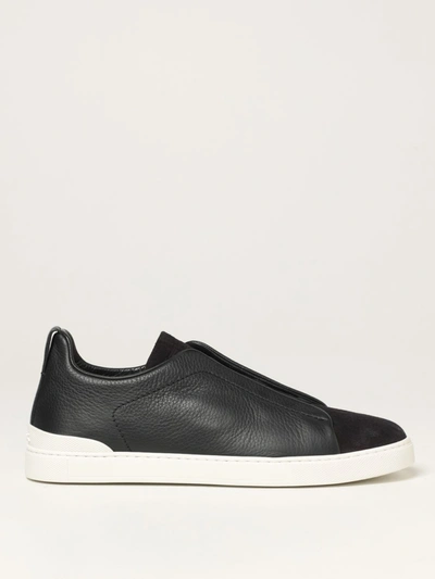 Shop Ermenegildo Zegna Triple Stitch  Sneakers In Grained Leather And Suede In Blue