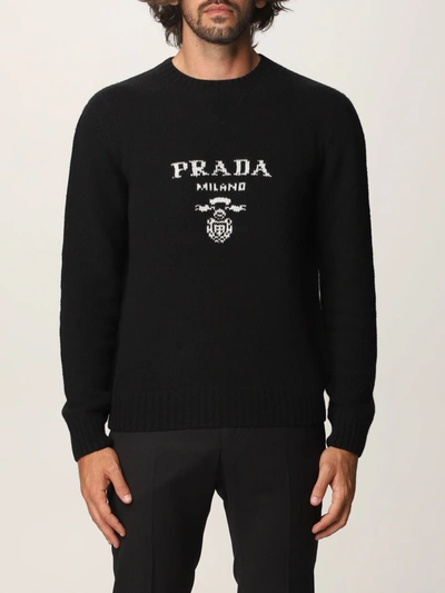 Shop Prada Wool And Cashmere Sweater With Logo In Black