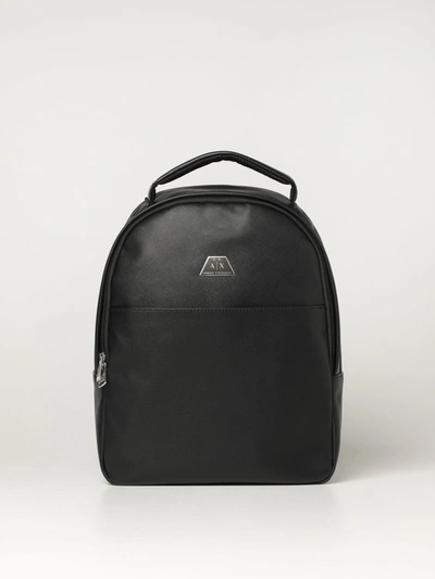 Shop Armani Exchange Backpack In Saffiano Synthetic Leather In Black