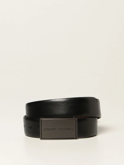 Shop Armani Exchange Reversible Leather Belt In Black