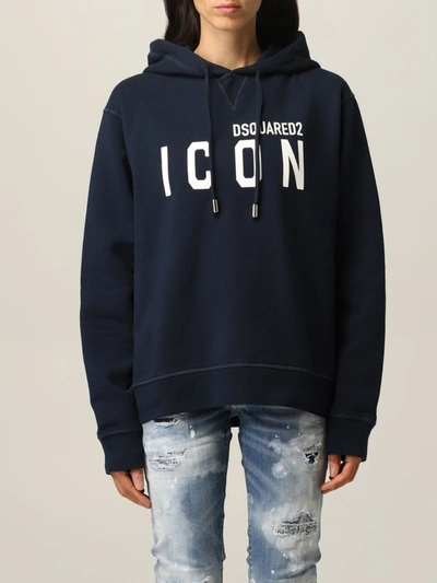 Shop Dsquared2 Sweatshirt With Icon Logo In Navy