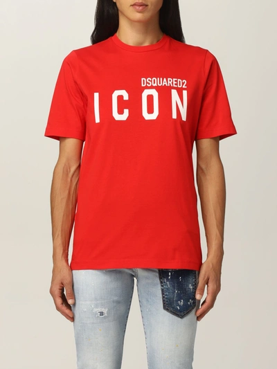 Shop Dsquared2 Cotton Tshirt With Icon Logo In Red