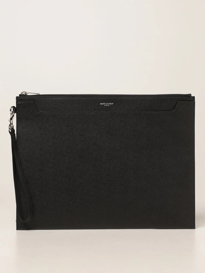 Shop Saint Laurent Clutch Bag In Grain The Poudre Leather In Black