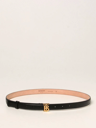 Shop Burberry Leather Belt With Tb Buckle In Black