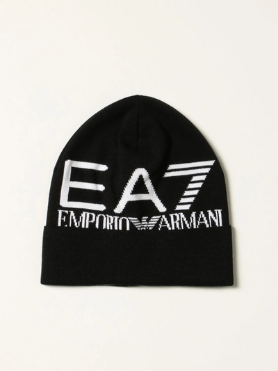 Shop Ea7 Bobble Hat With Logo In Black