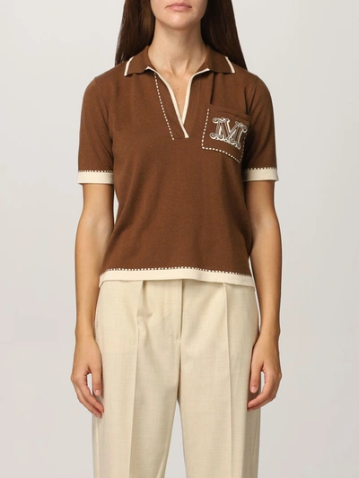 Shop Max Mara Ricordo Polo Shirt In Silk And Cashmere In Leather