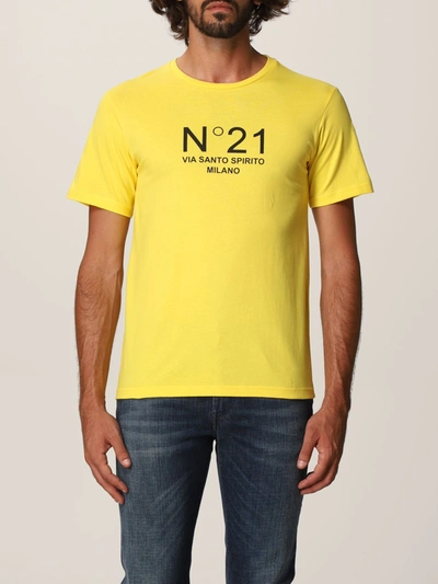 Shop N°21 N ° 21 T-shirt In Cotton Jersey With Logo In Yellow