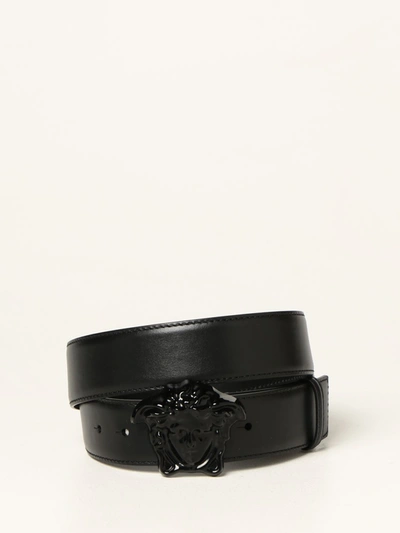 Shop Versace Leather Belt With Medusa In Black 1