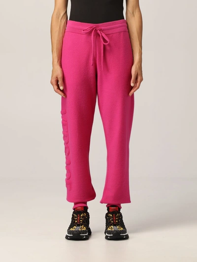Shop Versace Jogging Trousers In Wool And Cashmere In Fuchsia