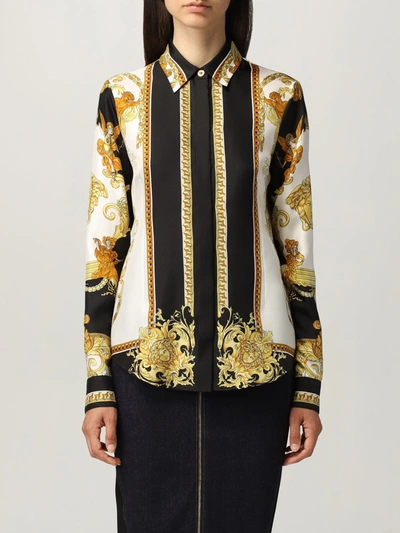 Shop Versace Silk Shirt With Baroque Pattern In Black