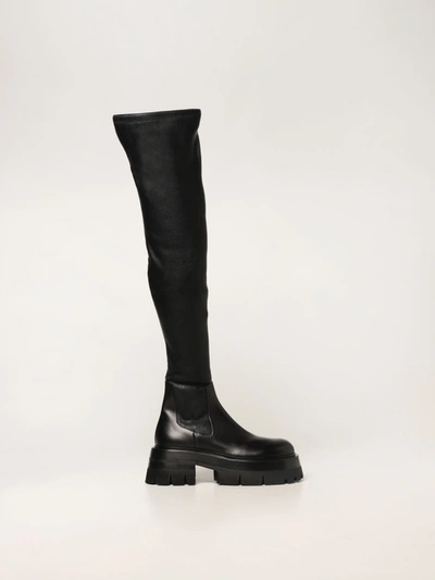 Shop Versace Leonidas  Cuissard Boots In Leather In Black