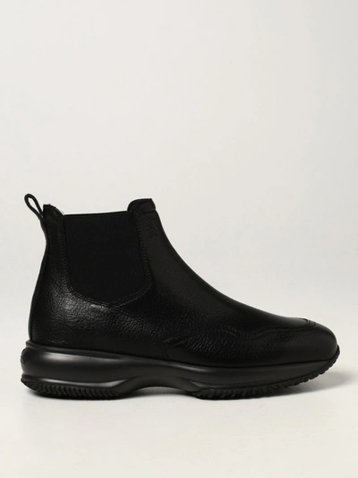 Shop Hogan Chelsea Interactive  Ankle Boots In Grained Leather In Black