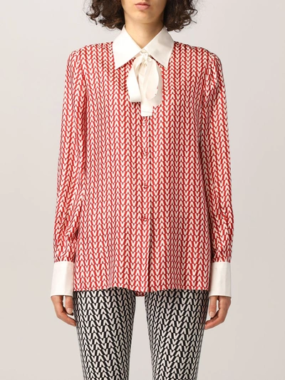 Shop Valentino Silk Shirt With Optical Print In Red