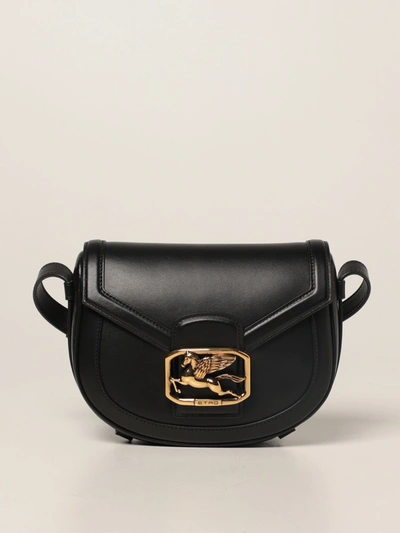 Shop Etro Pegaso  Leather Crossbody Bag In Black