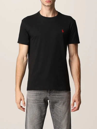 Polo Ralph Lauren Black Cotton T-shirt With Logo In Black