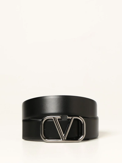 Shop Valentino Leather Belt With Vlogo Buckle In Black