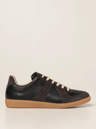 Shop Maison Margiela Replica  Sneakers In Leather And Suede In Black