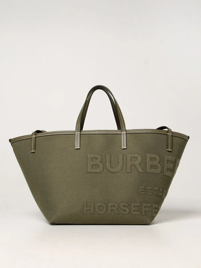 Shop Burberry Horseferry  Canvas Bag In Green