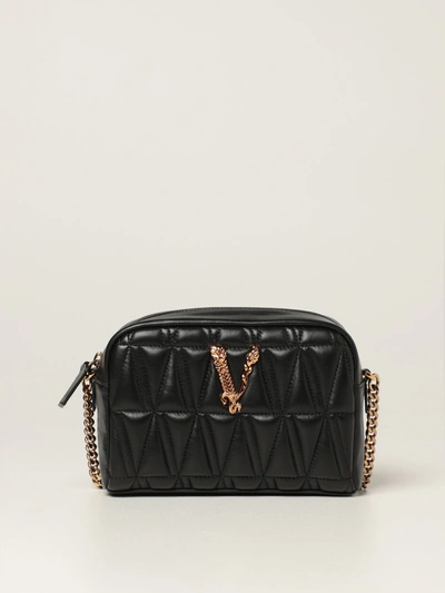 Shop Versace Virtus  Shoulder Bag In Quilted Nappa In Black