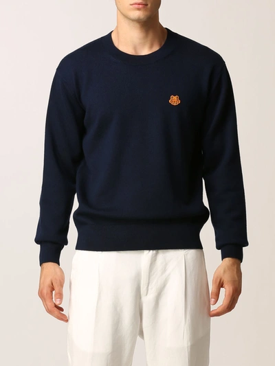 Shop Kenzo Wool Sweater With Tiger In Blue