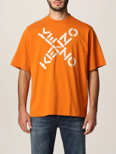 Shop Kenzo Tshirt With X Logo In Orange