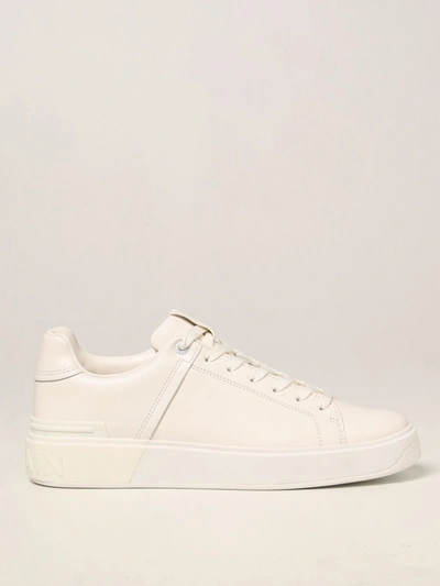 Shop Balmain Leather Sneakers In White