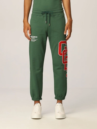 Shop Gcds Cotton Jogging Pants With Logo In Green
