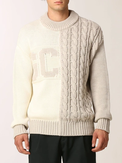 Shop Gcds Sweater In Cableknit Wool Blend In Yellow Cream