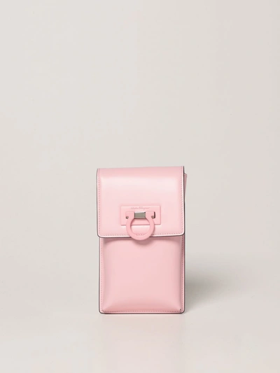 Shop Ferragamo Trifolio Mobile Phone Holder In Leather In Pink