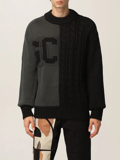 Shop Gcds Sweater In Cableknit Wool Blend In Black
