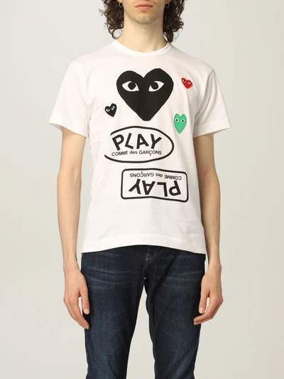 Shop Comme Des Garçons Play Tshirt With Prints In White