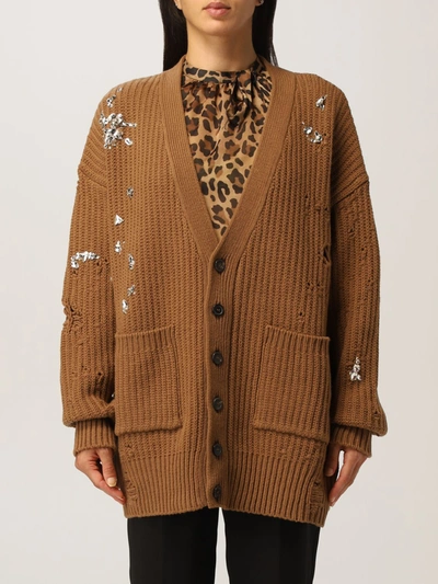 Shop Dsquared2 Cardigan In Destroyed Wool In Brown
