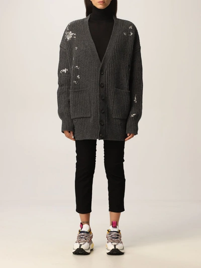 Shop Dsquared2 Cardigan In Destroyed Wool In Grey