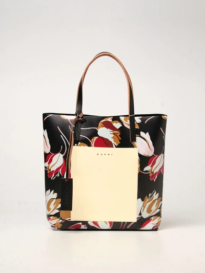 Shop Marni Tote Shopping Bag With Logo In Black