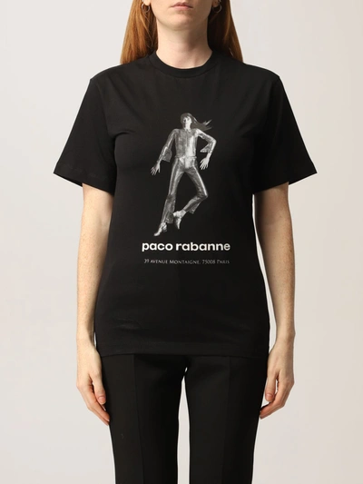 Shop Paco Rabanne Cotton T-shirt With Print In Black