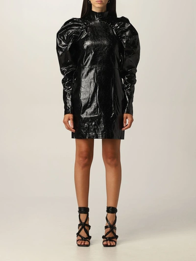 Rotate Birger Christensen Kaya Cutout Coated Canvas Mini Dress In Black