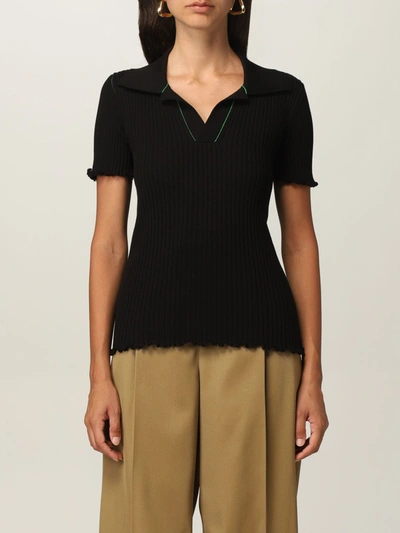 Shop Bottega Veneta Polo Shirt In Cotton Knit In Black