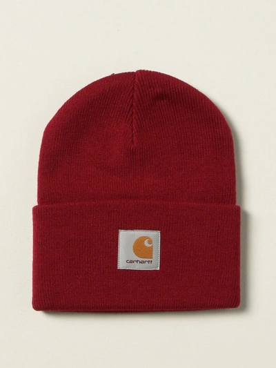 Shop Carhartt Bobble Hat With Logo In Cherry